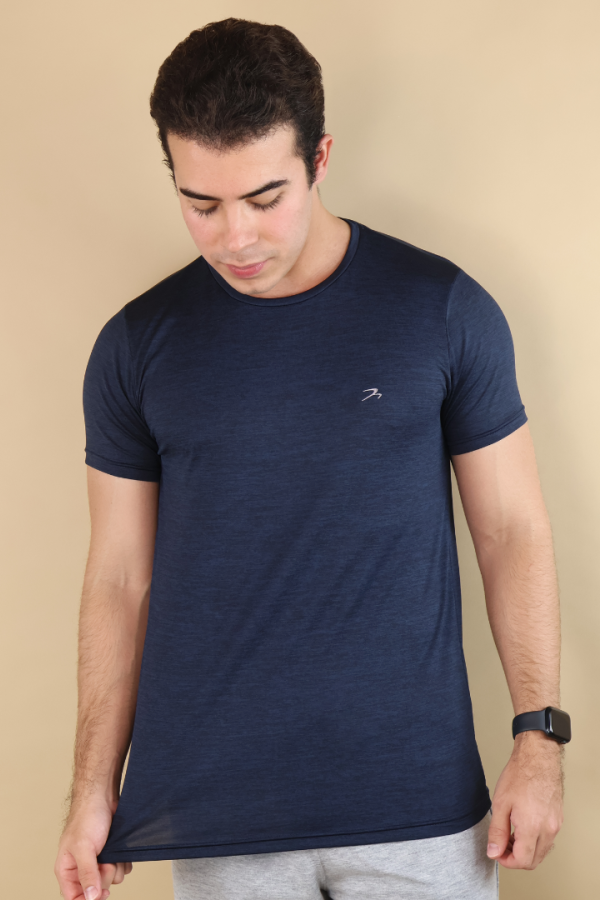 Playera Hombre Deportiva Manga Corta Azul Marino Secado Rápido